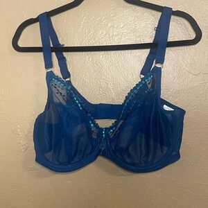 Elomi Matilda Plunge bra Blue unmolded underwire adjustable US 36H UK 36FF